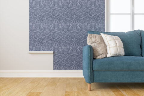 living room wallpaper installation