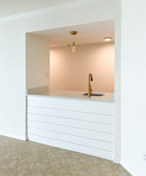 new bar area with shiplap wall