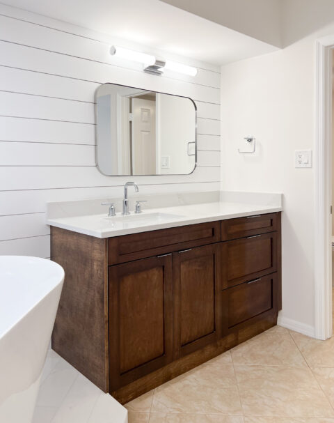 new bathroom vanity with quartz countertop