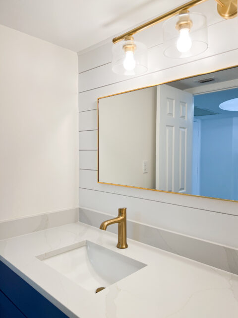 powder room counter top with new faucet